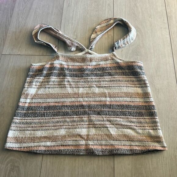 MADEWELL  Womens Medium Texture & Thread Ruffle-Strap Tank Top in Stripe - Picture 1 of 9